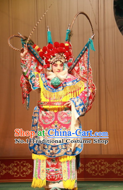 Chinese Traditonal Beijing Opera Wu Tan Costumes and Hair Accessories Complete Set