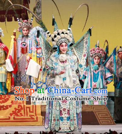 Chinese Traditonal Beijing Opera Wu Tan Costumes and Hair Accessories Complete Set