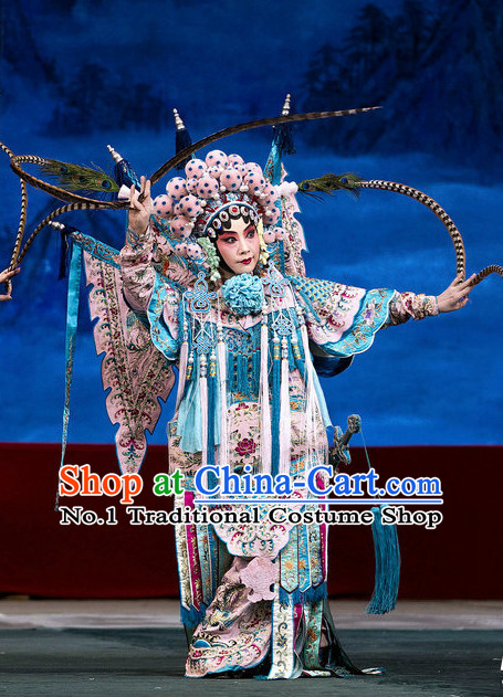 Chinese Traditonal Beijing Opera Wu Tan Costumes and Hair Accessories Complete Set