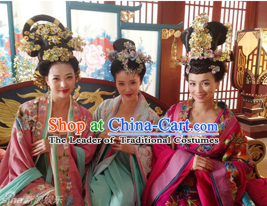 Tang Empress and Concubine Costumes and Hair Accessories Three Complete Sets