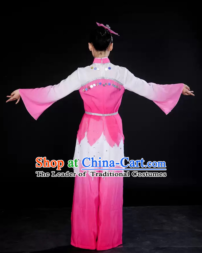 Pink White Lotus Dance Costume and Headpieces for Girl