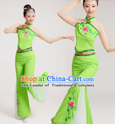 Chinese New Yer Gala Jasmine Flowers Fan Dance Costume and Head Pieces Compelte Set