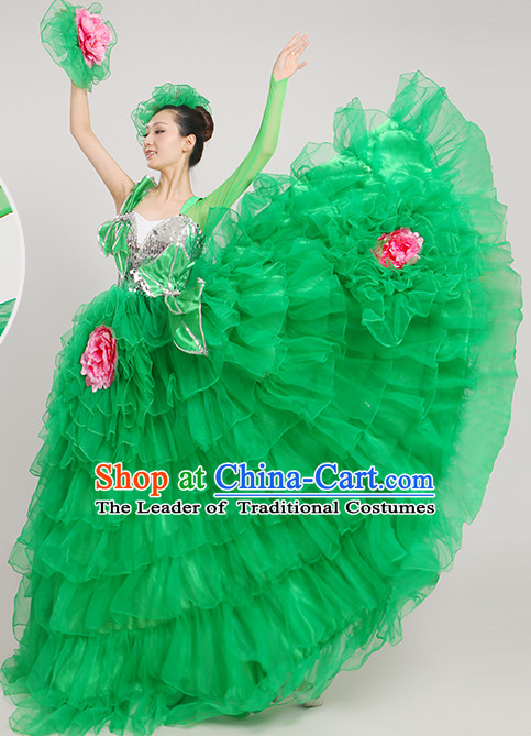 Chinese Ballroom Dancing Fan Dance Costume for Women