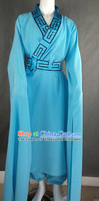 Blue Chinese Quality Classical Dance Costume and Headwear Complete Set for Men