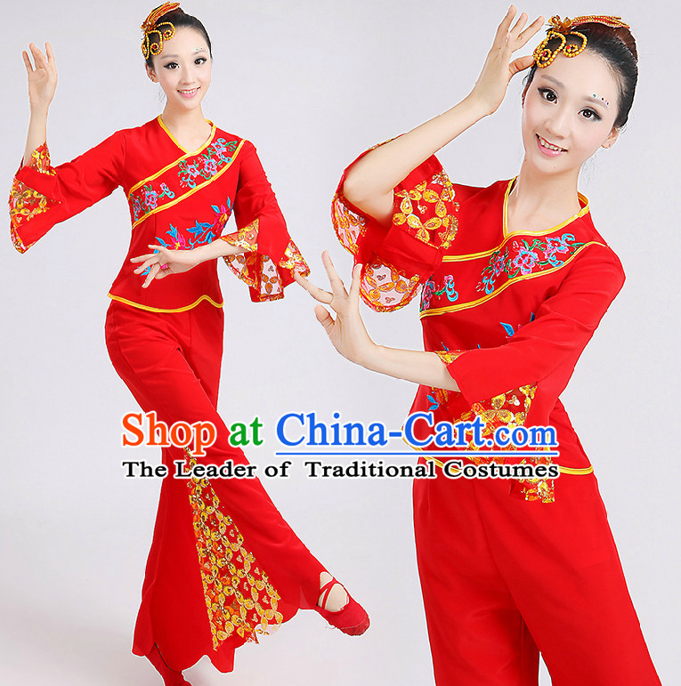 Chinese Red Folk Dance Costumes Group Dancing Costume Dancewear China Dress Dance Wear