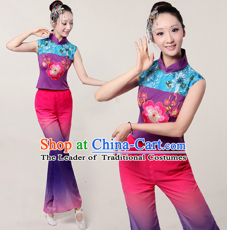 Asia Dance Costumes Ribbon Dancing Costume Dancewear China Dress Dance Wear and Headwear Complete Set