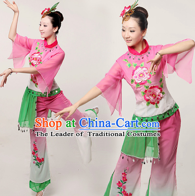 Asia Dance Costumes Ribbon Dancing Costume Dancewear China Dress Dance Wear and Headwear Complete Set