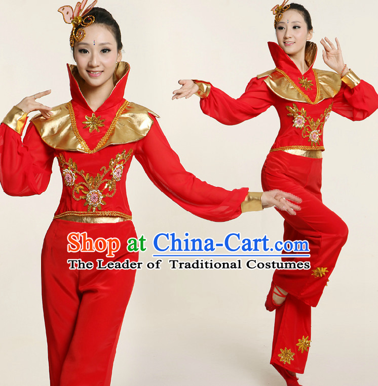 Chinese Dance Costume Competition Costumes Dancewear China Dress Dance Wear and Headpieces Complete Set