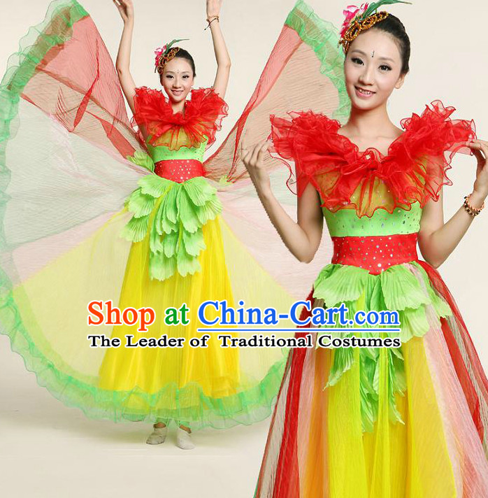 Chinese Dance Costume Competition Costumes Dancewear China Dress Dance Wear and Headpieces Complete Set