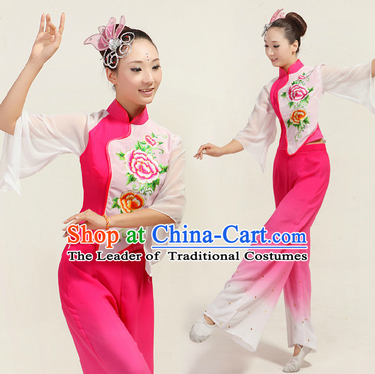 Asian Dance Costume Competition Costumes Dancewear China Dress Dance Wear and Headpieces Complete Set