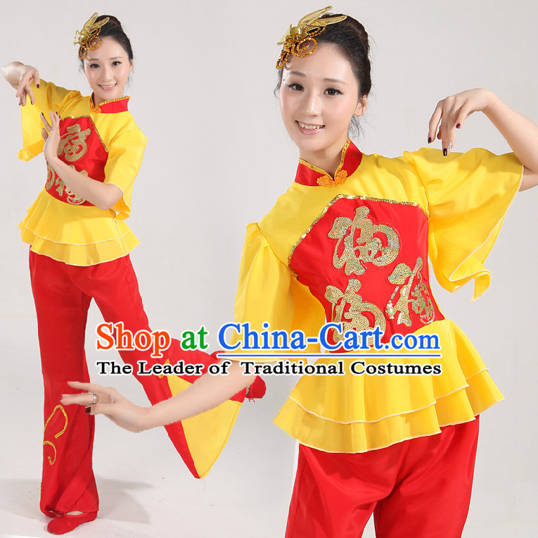 Asian Dance Costume Competition Costumes Dancewear China Dress Dance Wear and Headpieces Complete Set