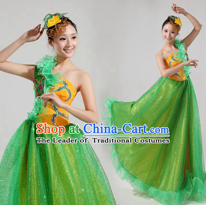 Asian Dance Costume Group Dance Costumes Dancewear China Dress Dance Wear and Headpieces Complete Set