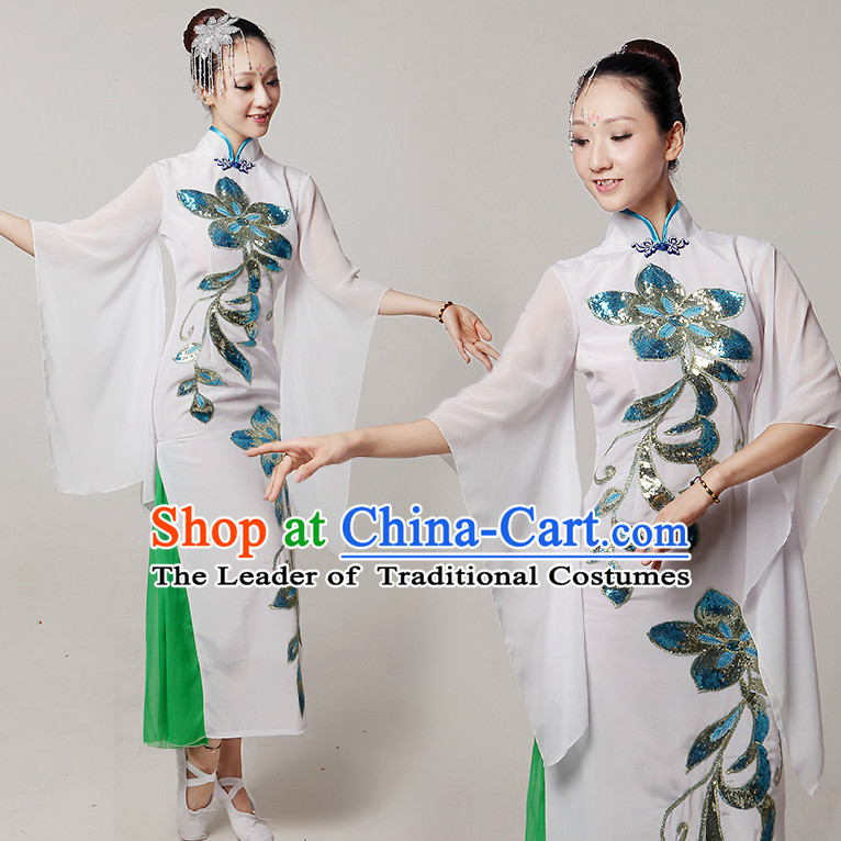 Chinese Stage Dance Costumes Ribbon Dancing Costume Dancewear China Dress Dance Wear and Hair Accessories Complete Set