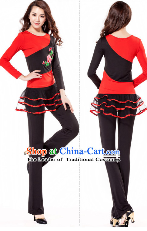 Red Black Chinese Style Modern Dance Costume Ideas Dancewear Supply Dance Wear Dance Clothes Suit