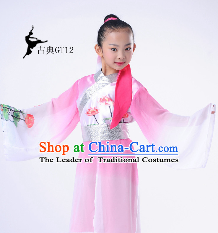 Chinese Classic Lotus Folk Dance Costumes Complete Set for Kids