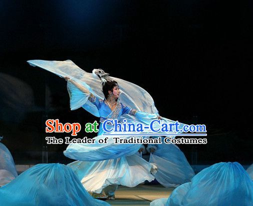 Chinese Romantic Classic Blue Stage Dance Costumes Dancewear for Women