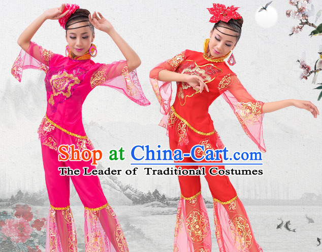 Happy Chinese Spring Festival Dance Costumes and Headwear Complete Set for Women