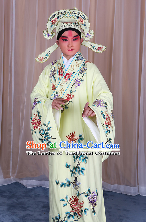 Ancient Chinese Beijing Opera Costumes Peking Opera Husband Young Scholar Costume and Hat Complete Set for Men Boys Adults Kids