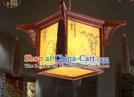 Chinese Classical Handmade and Carved Natural Wood Hanging Palace Lantern