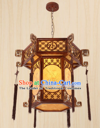 Chinese Classical Handmade and Carved Natural Wood Hanging Palace Lantern