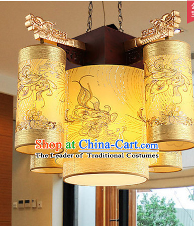 Chinese Classical Handmade and Carved Natural Wood Hanging Palace Lantern