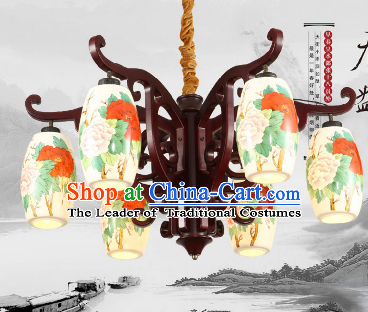 Chinese Classical Handmade and Carved Natural Wood Hanging Palace Lantern