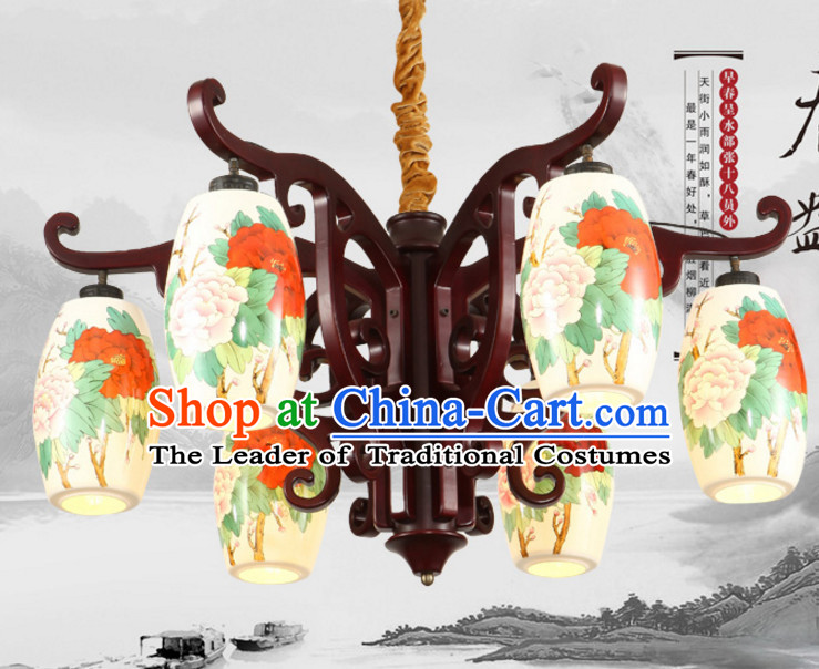 Chinese Classical Handmade and Carved Natural Wood Hanging Palace Lantern