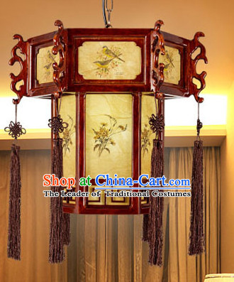 Traditional Chinese Classical Natural Wood and Carved Hanging Palace Lantern