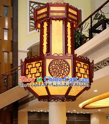 Traditional Chinese Classical Natural Wood and Carved Hanging Palace Lantern