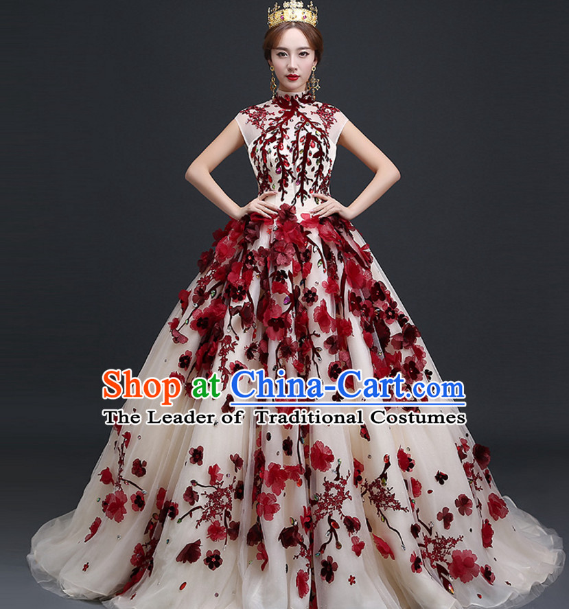 Top Chinese Floral Wedding Dress and Headwear Complete Set