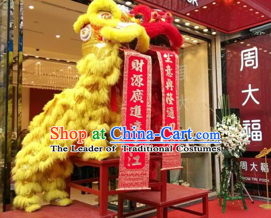 Red NEW 100_ Natural Wool  Chinese Folk Art Lion Dance Costumes Complete Set