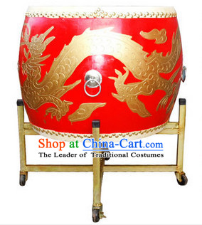 Professional Carved Dragon Wooden Drum and Drum Stand Set