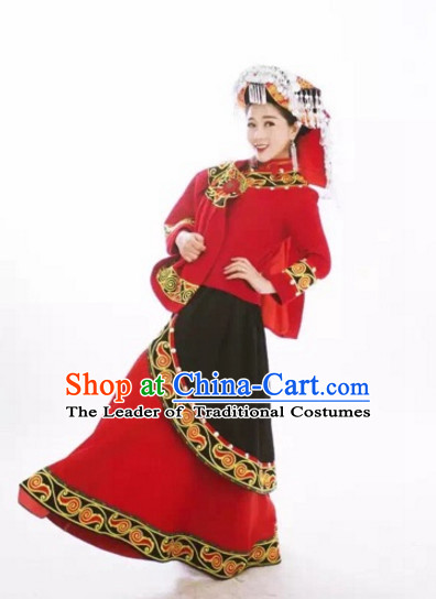 Chinese Folk Ethnic Traditional Suits and Hat Complete Set for Women