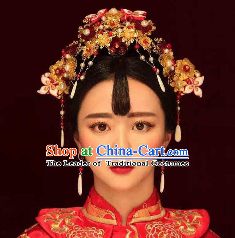 Chinese Ancient Style Hair Jewelry Accessories, Hairpins, Princess Hanfu Xiuhe Suit Wedding Bride Hair Accessories Set for Women