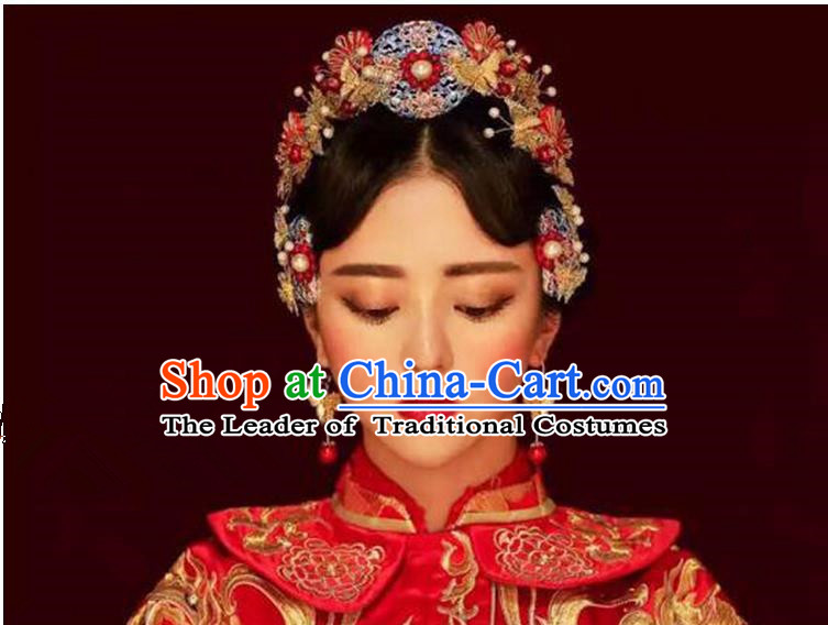 Chinese Ancient Style Hair Jewelry Accessories, Hairpins, Princess Hanfu Xiuhe Suit Wedding Bride Hair Accessories Set for Women