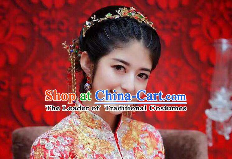 Chinese Ancient Style Hair Jewelry Accessories, Hairpins, Princess Hanfu Xiuhe Suit Wedding Bride Hair Accessories Set for Women