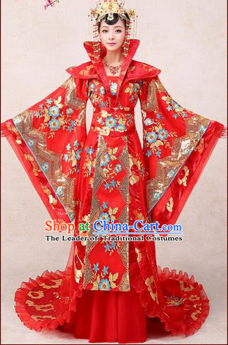 Ancient Chinese Palace Empress Costumes Complete Set, Tang Dynasty, Hanfu, Ancient Palace Princess Wedding Red Dress Suits For Women