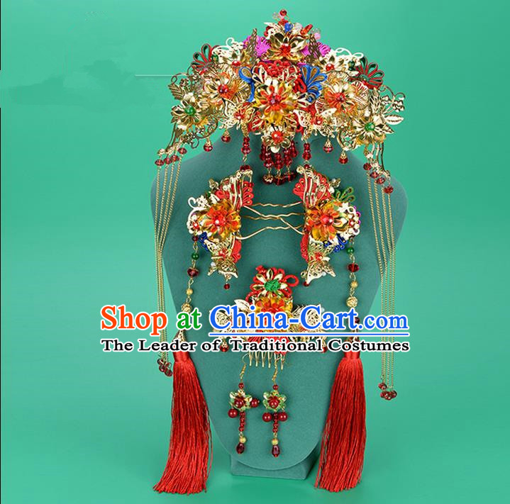 Chinese Ancient Style Hair Jewelry Accessories, Hairpins, Princess Hanfu Xiuhe Suit Wedding Bride Hair Accessories Set for Women