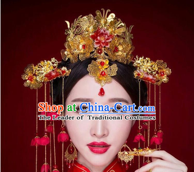 Chinese Ancient Style Hair Jewelry Accessories, Hairpins, Princess Hanfu Xiuhe Suit Wedding Bride Hair Accessories Set for Women