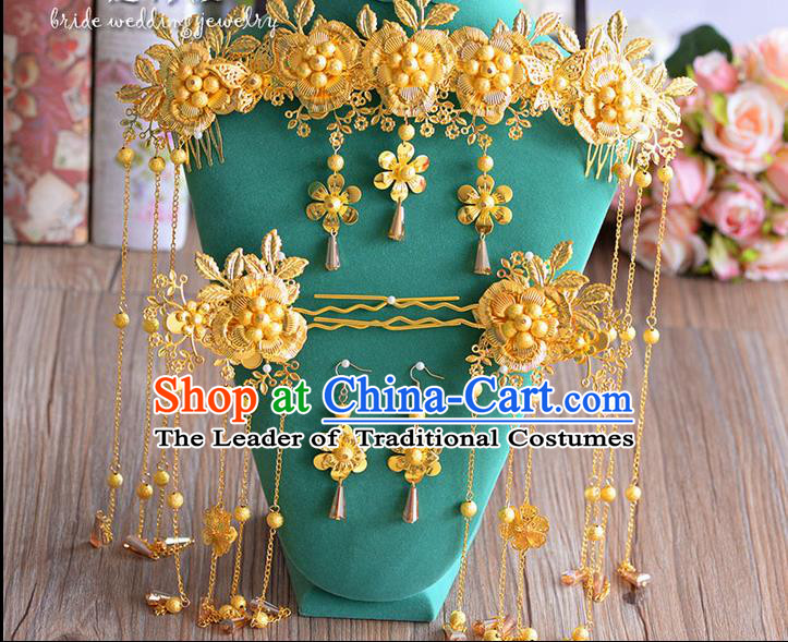 Chinese Ancient Style Hair Jewelry Accessories, Hairpins, Princess Hanfu Xiuhe Suit Wedding Bride Hair Accessories Set for Women