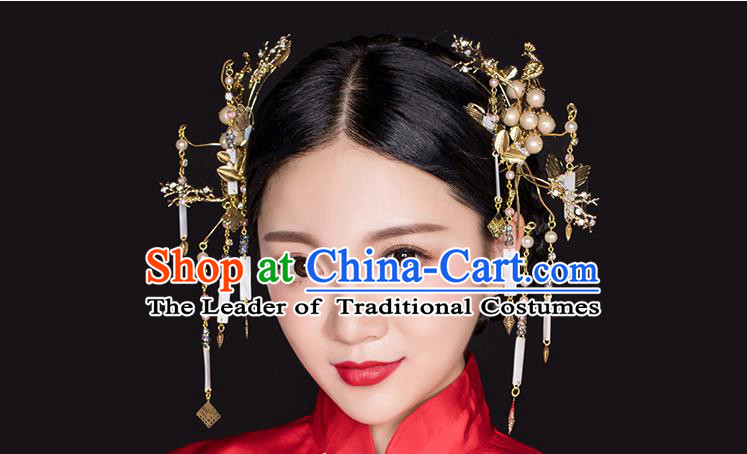 Chinese Ancient Style Hair Jewelry Accessories, Hairpins, Princess Hanfu Xiuhe Suit Wedding Bride Hair Accessories Set for Women