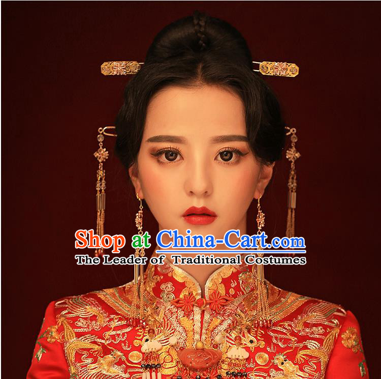 Chinese Ancient Style Hair Jewelry Accessories, Hairpins, Princess Hanfu Xiuhe Suit Wedding Bride Hair Accessories Set for Women