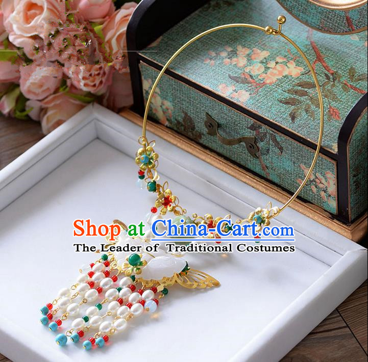 Chinese Ancient Style Jewelry Accessories, Traditional Necklaces, Princess Hanfu Xiuhe Suit Wedding Bride Necklace, Pearl Necklace Women