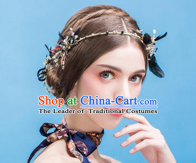 Traditional Jewelry Accessories, Princess Wedding Hair Accessories, Bride Wedding Hair Accessories, Baroco Style Crystal Feather Headwear for Women