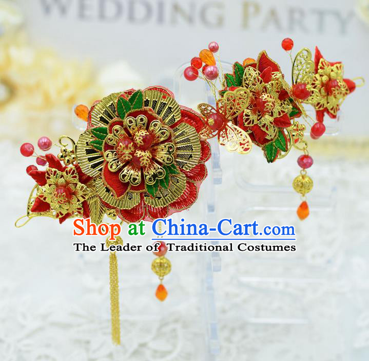 Chinese Ancient Style Hair Jewelry Accessories, Hairpins, Hanfu Xiuhe Suits Wedding Bride Headwear, Headdress, Imperial Empress Handmade Hair Fascinators for Women