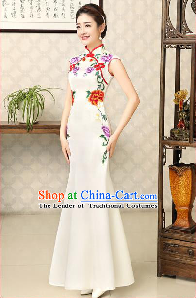 Ancient Chinese Wedding Costumes Complete Set, Unique Design Fish Tail Wedding Cheongsam for Brides, Qipao for Women