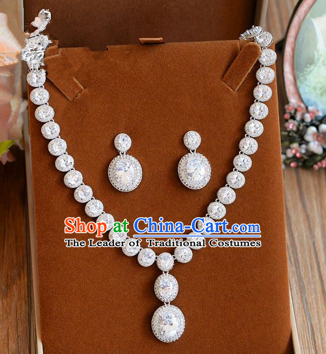 Traditional Jewelry Accessories, Palace Princess Wedding Accessories, Baroco Style Crystal Zircon Earrings and Necklace Set for Women