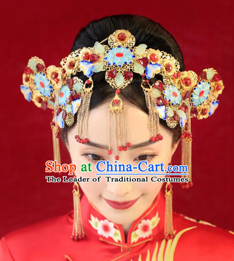 Chinese Ancient Style Hair Jewelry Accessories, Hairpins, Hanfu Xiuhe Suits Wedding Bride Headwear, Headdress, Imperial Empress Handmade Hair Fascinators for Women