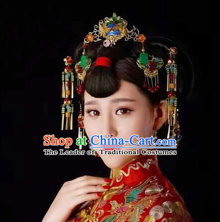 Chinese Ancient Style Hair Jewelry Accessories, Hairpins, Hanfu Xiuhe Suits Wedding Bride Headwear, Headdress, Imperial Empress Handmade Hair Fascinators for Women