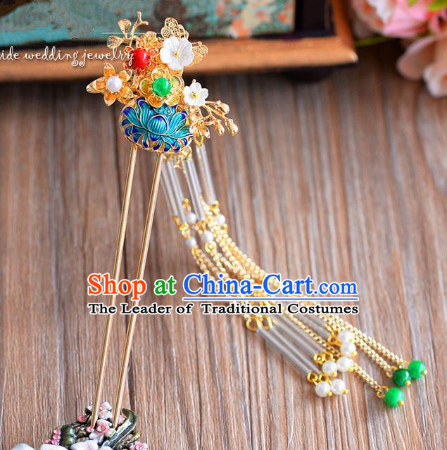 Chinese Ancient Style Hair Jewelry Accessories, Hairpins, Hanfu Xiuhe Suits Wedding Bride Headwear, Headdress, Imperial Empress Handmade Hair Fascinator for Women